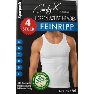 iKENNAS Unterhemd Herren Unterhemd Weiß Feinripp 100% Baumwolle Achselhemd (4-St) weiß 6 (Größe M )