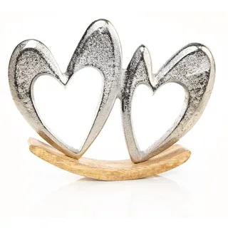 Logbuch-Verlag 2 Herzen Deko Geschenk Hochzeit Valentinstag Geburtstag Liebe Silber aus Metall & Holz 19 cm zum Hinstellen