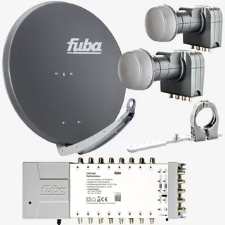 Fuba Sat Anlage 16 Teilnehmer - 2 Satelliten (z.B. Astra/Hotbird) | Satellitenschüssel Komplettset - DAA 850 A Sat-Schüssel 85cm Alu anthrazit + 2x