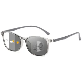 Lanomi Gleitsichtbrille Herren Damen Selbsttönende Gleitsicht Lesebrille Rechteck Progressive Multifokal Brille Photochrome Lesesonnenbrille mit UV400 Schutz Grau Gleitsichtbrillen 3.0 - L