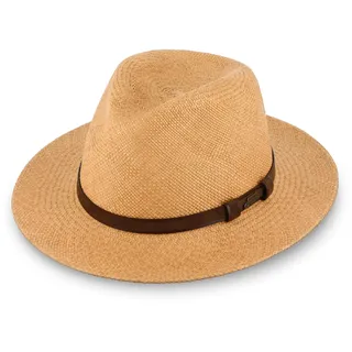 fiebig Traveller Panamahut | Hochwertiger Sommerhut mit verstellbarem Innenband | Natur Sonnenhut mit breiter Krempe (57-M, Cognac) - 57