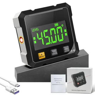 4-Seitig Magnetisch Digitaler Winkelmesser mit Laser, Neigungsmesser Digital mit LCD Display, IP54 Wasserdicht, ±0,2° Präzision Inklinometer für BAU, Maschinen, DIY Arbeiten (Schwarz)