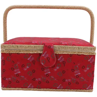 Asixxsix Vintage -Nähkorb, Buchstabenmuster mit Großer Kapazitätsbuchstaben mit Abnehmbarem Tablett, Doppelschicht -Nähkorb für Schere Nadeln Stifte Klebeband Misst Denstmessungen