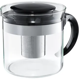 AMBITION Teekanne mit Sieb und Deckel Felice 1300 ml 18 x 13,5 x 13,5 cm Krug Kanne Teebereiter praktischer Griff modern schwarz transparent Glas Stahl Kunststoff
