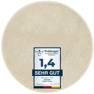 Andiamo Badematte Arezzo, Höhe 16 mm, rutschhemmend beschichtet, fußbodenheizungsgeeignet, schnell trocknend, Polyester, rund, Uni Farben, weich & kuschelig, auch in rund und als 2er Set erhältlich beige rund | Ø 67 cm x 16 mm