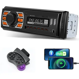Inefala Dab/Dab+ Autoradio Bluetooth 1 Din, 1 DIN Radio Auto Bluetooth 5.0 mit beleuchtetem Knopf 7 Farben, 12~14,4 V, 60 W x 4/AUX/USB/SD/Lenkradsteuerung