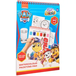PAW PATROL Wasserfarben-Malblock mit Pinsel | 24 Seiten | Wassermalbuch für Kinder Malset | Nickelodeon Lizenzprodukt