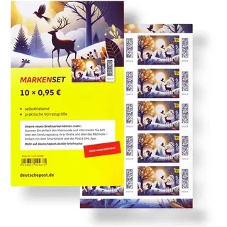 10 Stück 0,95 EUR 95 Cent postfrische selbstklebende Briefmarken | Frankaturware Markenset (Motiv: Weihnachten/Winter)
