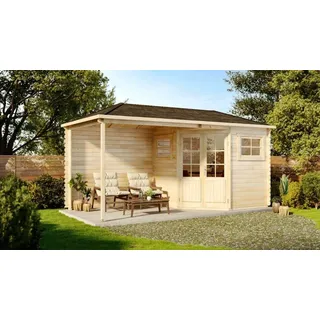 Alpholz 5-Eck Gartenhaus mit Anbau Modell Franz-28 5,25 x 2,75 x 2,57 cm natur