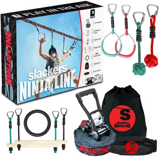 MTS Sportartikel Schildkröt 980024 - Fun Sports, Slackers Ninja Line Starter Set, 11 Meter Hangelparcour, tolles 11-teiliges Komplettset, auch als Slackline nutzbar, mit 7 Hindernissen