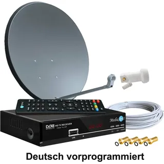 Digitale Satanlage Komplettset 60cm Sat-Schüssel Spiegel HDTV Sat-Receiver 2x USB LNB 0,1dB Kabel Sat Anlage 1 Teilnehmer Full HD Astra 19°E Deut...
