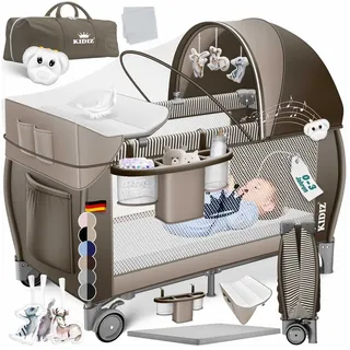 Kidiz Kidiz® Babybett Reisebett Kinderreisebett Faltbar mit Matratze 120x60, Seiteneingang, Wickelauflage, Mosktionetz, Spielbogen & Tragetasche Baby Beistellbett Kinderbett ab Geburt bis 15 kg