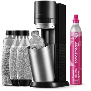 Sodastream Duo schwarz + 2 Glaskaraffen + 2 PET-Flaschen + Zylinder