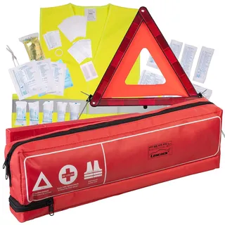Lescars Verbandskasten: Kfz-Kombitasche mit Verbandkasten, Warndreieck & Warnweste, DIN 13164 (Notfall Tasche für Auto, Pkw, Kfz, Notfallausrüstung)