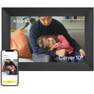 Aura Carver Intelligenter digitaler Bilderrahmen 10,1 Zoll HD WLAN Cloud Digitaler Fotorahmen, Kostenloser unbegrenzter Speicherplatz, Fotos von überall aus senden – Gravel