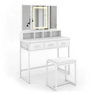 Vicco Schminktisch Mavida Weiß 90 x 138 mit LED-Spiegel und Hocker