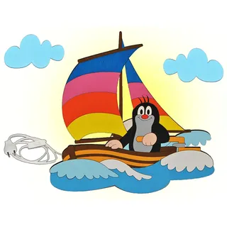 alles-meine.de GmbH Wandlampe Holz - der kleine Maulwurf - Pauli - Lampe mit Schalter für Kinder - Kinderzimmer Kinderlampe Wandleuchte Boot Segelboot