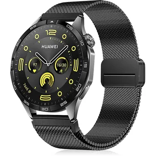 Hinnwer 22mm Armband für Huawei Watch GT 6 46mm/GT 6 Pro/5/GT5/GT5 Pro 46mm Magnetverschluss Edelstahlarmband Mesh Uhrenarmband Metall Armband für Huawei Watch Ultimate 2 - Schwarz