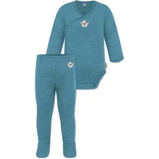 normani Outdoor Sports Baby Merino Langarm Wickelbody und Hose in Blau | Gr.: 86