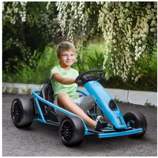 Homcom Kinder Elektro Gokart 12 V 6-13km/h Drift Kart mit Langsamem Start, Musik, Hupe Blau