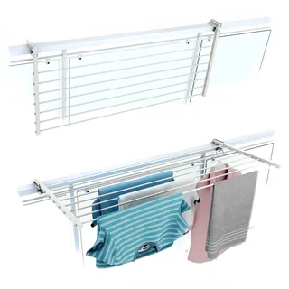 Foxydry Duo, Wäscheständer Balkon, Balkonwäschetrockner, Balkonwäscheständer, klappbare robuste Außenwäscheleine aus rostfreiem Stahl und Aluminium, für Terrassen, Balkone und Geländer - Länge 118 cm