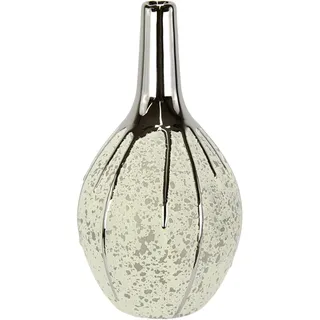 Vase aus Keramik bauchig Keramikvase Dekovase Pampasgras Einzelblumen Trockenblumen Zylindervase Silber weiß matt glänzend Bodenvase Blumenvase Modern Vasen für Tischdeko Tischvase Trockenblume 24cm