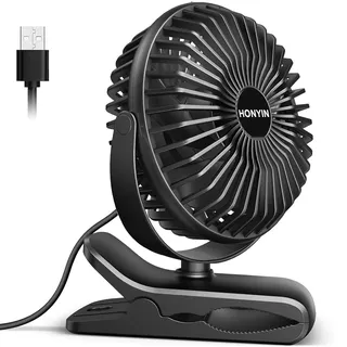 HONYIN Mini Ventilator mit Clip, 720 Grad Drehung Kleiner USB Ventilator, Starke + Stabile Klammer, 3 Geschwindigkeitsstufen, Ideal als Tischventilator im Büro und Schlafzimme
