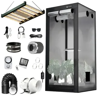 CannoBox Gewächshaus CannoBox 100mm Growzelt Abluft Komplett Set 90x90x180cm Pflanzenlampe