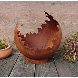 terracotta-toepfe-de Deko/Feuerkugel/Pflanzkugel 20 cm aus Metall -hergestellt in der EU- Edelrost Rost mit Standring Windlicht Garten Pflanzgefäß Blumentopf