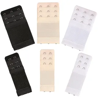 6 Stück BH VerläNgerung FüR Damen, BH VerläNgerung 3 Reihen 2 Haken 3 Haken, BH Verschluss VerläNgerung - Schwarz,Weiß,Hautfarbe