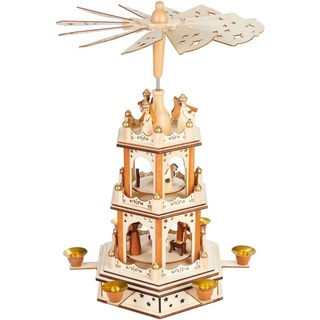 BRUBAKER Weihnachtspyramide 3-stöckige drehbare Holzpyramide - Weihnachtsdekoration mit 3 Etagen, 45 cm Höhe - handbemalte Figuren Weihnachten - Natur Braun - Holz beige|braun