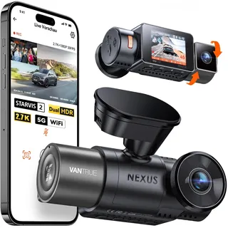 VANTRUE N2X 2.7K+1080P Dashcam Auto Vorne Innen, STARVIS 2 Dual HDR Nachtsicht Dash Cam, 2.5K/60FPS Front, GPS, 5GHz WiFi, App & Sprachsteuerung, 2′′ 323° Dasch-Cam 24/7 Parkmodus, G Sensor, max. 1TB