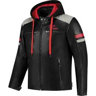 Rusty Stitches Jari Hooded V2 Lederjacke Schwarz/Grau/Rot M