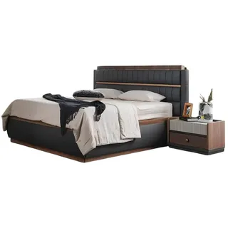 JV Möbel Grau-Weiße Schlafzimmer Möbel Designer Bett Edle Holz Nachttische), 3tlg
