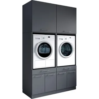 laundreezy "Laundreezy, 4-tlg. Mehrzweckschrank-Set B/H/T 135/238/68 cm", anthrazit - Modulares Schranksystem für Waschküche & Hauswirtschaftsraum - 135 cm, Soft-Close-Funktion, höhenverstellbare Füße