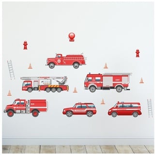 Sunnywall Wandtattoo Feuerwehr Wandsticker Wandtattoo A4 (3 St), konturgeschnitten bunt|rot