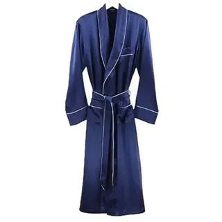 Jasmine Silk Luxuriöser Damen-Bademantel aus reiner Seide, Marineblau, navy, XL - XL