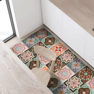 CREARREDA Teppich Läufer - Küchenläufer 120x50 cm Sizilianische Fliesen Vinyl rutschfest und waschbar Küchenläufer aus Vinyl, 100% Made in Italy Tepiche für Wohnzimmer, Küche