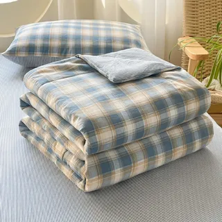 PEIHUODAN Dünne Sommerdecke Ohne Bezug, Waschbar Baumwolle, Leicht, Kinder Bettdecke Ohne Bezug, Einfacher Streifendruck, Kühlende Sommer Decke, Wohnzimmer, Schlafzimmer Steppdecke (Blau 2,150x200cm)