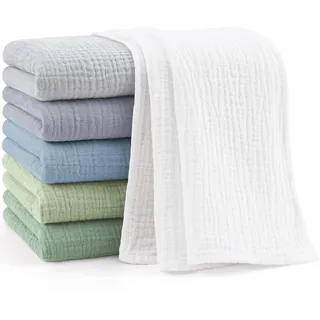 Bearmoss Moltontücher Baby 100% Baumwolle Weiche Spucktücher Baby,Atmungsaktiv und Extrem Saugfähig Musselin Tuch für Saugstark Mulltücher 6er 60x60 cm (Blau Grün)