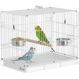 pzcc tragbarer Vogelkäfig für Reisen, mit Sitzstange aus Holz, und Edelstahlschalen, Geeignet für kleine Vögel,