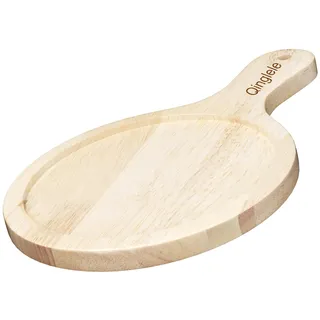 Qinglele Pizzateller Holz, Pizzabrett aus Kautschukholz Dick, Ø17.8cm Pizza-Schneidebrett Rund, Pizza-Holzbrett Klein mit Griff, Pizza-Plate für Pizza