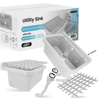 Universal-Ausgussbecken Weiß 55x34x21 cm Waschbecken mit einem Gitter 36x30 cm