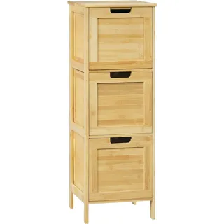 EUGAD Badezimmerschrank schmal, Badschrank mit 3 abnehmbaren Schubladen, Aufbewahrungsschrank stehend, Eckschrank Mehrzweckschrank, aus Bambus, Naturfarbe, 30x90x30 cm