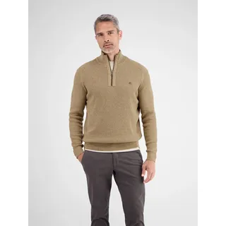 Strickpullover LERROS, Herren, Gr. XL, beige (light coffee), Strick, Obermaterial: 100% Baumwolle, unifarben, normal hüftbedeckend, Rundhals, Bündchen, Pullover Strickpullover, mit Troyer-Reißverschluss, Stehkragen