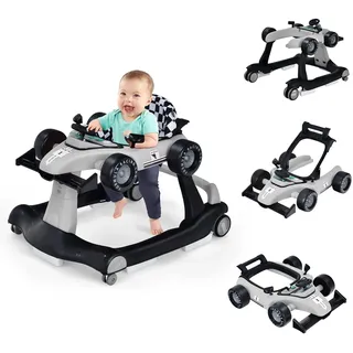 FANTASK 4 in 1 Lauflernhilfe mit einstellbarer Höhe & Geschwindigkeit, Baby Walker mit Musikbox, Licht & Rädern, Gehfrei Baby ab 6 Monaten, 12kg Belastbar (Grau)