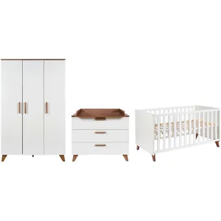 Jimmylee Babyzimmer Emely, Weiß, Holzwerkstoff, 3-teilig, 3 Fächer, 3 Schublade(n) Schubladen, Made in Germany, zum Juniorbett umbaubar, Aufbauanleitung im Karton, Lattenrost inklusive, Schlupfsprossen, Babymöbel, Babyzimmer-Sets