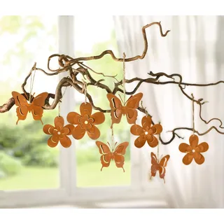 8 Dekohänger Schmetterling & Blume aus Metall in Rost Optik, Fensterdeko, Deko-Anhänger