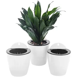 Orimerc 3er-Set Selbstwässernder Blumentopf Wand hängende Selbstbewässerungstöpfe Küche Kräutertopf Wandtöpfe Pflanze innen Wasserspeicher Pflanzgefäße Kräutergarten Balkon vertikal Wandmontage weiß