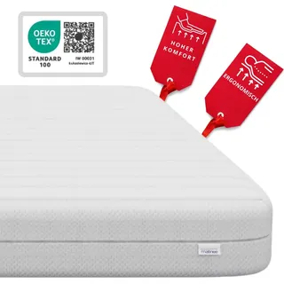 MATINEE - Matratze 90 x 200 cm - Taschen-Federkernmatratze High Pocket mit HR-Schaumstoff, Kokosmatte und Bezug - Härtegrad H3/H4 - 7 Zonen - Sathy